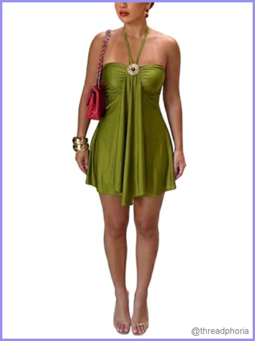Women's Satin Halter Mini Dress Backless Flowy A-Line Party Club